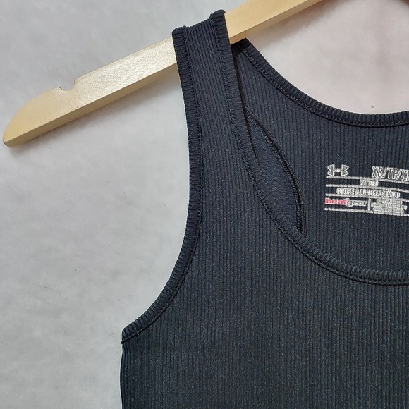 Under Armour HeatGear Ribbed Racerback Tank Top Black Womens XS Fitted Mesh - Picture 4 of 7